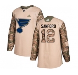 Youth Adidas St. Louis Blues #12 Zach Sanford Authentic Camo Veterans Day Practice NHL Jersey