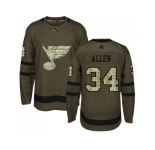 Youth Adidas St. Louis Blues #34 Jake Allen Green Salute to Service Stitched NHL Jersey