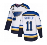 Youth St. Louis Blues #11 Brian Sutter Authentic White Away 2019 Stanley Cup Champions Hockey Jersey