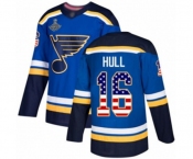 Youth St. Louis Blues #16 Brett Hull Authentic Blue USA Flag Fashion 2019 Stanley Cup Champions Hockey Jersey