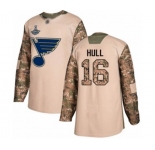 Youth St. Louis Blues #16 Brett Hull Authentic Camo Veterans Day Practice 2019 Stanley Cup Champions Hockey Jersey