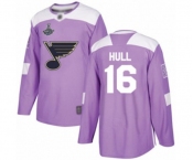 Youth St. Louis Blues #16 Brett Hull Authentic Purple Fights Cancer Practice 2019 Stanley Cup Champions Hockey Jersey