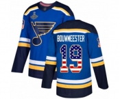 Youth St. Louis Blues #19 Jay Bouwmeester Authentic Blue USA Flag Fashion 2019 Stanley Cup Champions Hockey Jersey