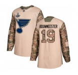 Youth St. Louis Blues #19 Jay Bouwmeester Authentic Camo Veterans Day Practice 2019 Stanley Cup Champions Hockey Jersey