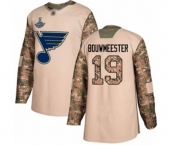 Youth St. Louis Blues #19 Jay Bouwmeester Authentic Camo Veterans Day Practice 2019 Stanley Cup Champions Hockey Jersey