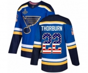 Youth St. Louis Blues #22 Chris Thorburn Authentic Blue USA Flag Fashion 2019 Stanley Cup Champions Hockey Jersey
