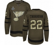 Youth St. Louis Blues #22 Chris Thorburn Authentic Green Salute to Service 2019 Stanley Cup Champions Hockey Jersey