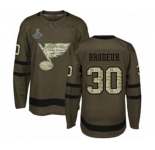 Youth St. Louis Blues #30 Martin Brodeur Authentic Green Salute to Service 2019 Stanley Cup Champions Hockey Jersey