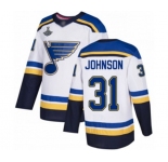 Youth St. Louis Blues #31 Chad Johnson Authentic White Away 2019 Stanley Cup Champions Hockey Jersey