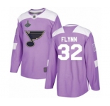 Youth St. Louis Blues #32 Brian Flynn Authentic Purple Fights Cancer Practice 2019 Stanley Cup Champions Hockey Jersey