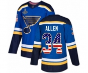 Youth St. Louis Blues #34 Jake Allen Authentic Blue USA Flag Fashion 2019 Stanley Cup Champions Hockey Jersey