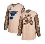 Youth St. Louis Blues #34 Jake Allen Authentic Camo Veterans Day Practice 2019 Stanley Cup Champions Hockey Jersey