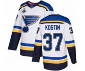 Youth St. Louis Blues #37 Klim Kostin Authentic White Away 2019 Stanley Cup Champions Hockey Jersey