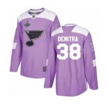 Youth St. Louis Blues #38 Pavol Demitra Authentic Purple Fights Cancer Practice 2019 Stanley Cup Champions Hockey Jersey