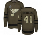 Youth St. Louis Blues #41 Robert Bortuzzo Authentic Green Salute to Service 2019 Stanley Cup Champions Hockey Jersey