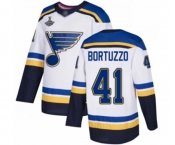 Youth St. Louis Blues #41 Robert Bortuzzo Authentic White Away 2019 Stanley Cup Champions Hockey Jersey