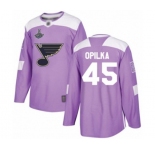 Youth St. Louis Blues #45 Luke Opilka Authentic Purple Fights Cancer Practice 2019 Stanley Cup Champions Hockey Jersey