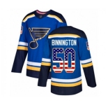 Youth St. Louis Blues #50 Jordan Binnington Authentic Blue USA Flag Fashion Hockey Jersey