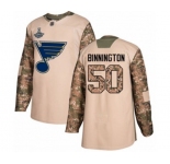 Youth St. Louis Blues #50 Jordan Binnington Authentic Camo Veterans Day Practice 2019 Stanley Cup Champions Hockey Jersey