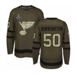 Youth St. Louis Blues #50 Jordan Binnington Authentic Green Salute to Service 2019 Stanley Cup Champions Hockey Jersey