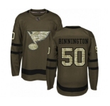 Youth St. Louis Blues #50 Jordan Binnington Authentic Green Salute to Service Hockey Jersey
