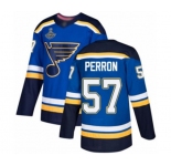 Youth St. Louis Blues #57 David Perron Authentic Royal Blue Home 2019 Stanley Cup Champions Hockey Jersey
