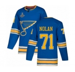 Youth St. Louis Blues #71 Jordan Nolan Authentic Navy Blue Alternate 2019 Stanley Cup Champions Hockey Jersey