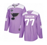 Youth St. Louis Blues #77 Pierre Turgeon Authentic Purple Fights Cancer Practice 2019 Stanley Cup Champions Hockey Jersey