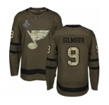 Youth St. Louis Blues #9 Doug Gilmour Authentic Green Salute to Service 2019 Stanley Cup Champions Hockey Jersey