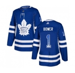 Adidas Toronto Maple Leafs #1 Johnny Bower Authentic Blue Drift Fashion NHL Jersey
