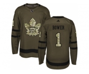 Adidas Toronto Maple Leafs #1 Johnny Bower Green Salute to Service Stitched NHL Jersey