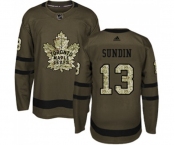 Adidas Toronto Maple Leafs #13 Mats Sundin Authentic Green Salute to Service NHL Jersey