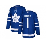 Men Adidas Toronto Maple Leafs #1 Johnny Bower Blue Home Authentic Stitched NHL Jersey