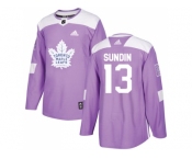 Men Adidas Toronto Maple Leafs #13 Mats Sundin Purple Authentic Fights Cancer Stitched NHL Jersey