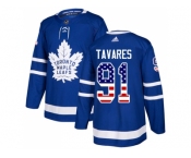 Men Adidas Toronto Maple Leafs #91 John Tavares Blue Home Authentic USA Flag Stitched NHL Jersey