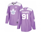 Men Adidas Toronto Maple Leafs #91 John Tavares Purple Authentic Fights Cancer Stitched NHL Jersey