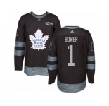 Men's Adidas Toronto Maple Leafs #1 Johnny Bower Authentic Black 1917-2017 100th Anniversary NHL Jersey