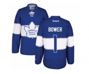 Men's Reebok Toronto Maple Leafs #1 Johnny Bower Authentic Royal Blue 2017 Centennial Classic NHL Jersey