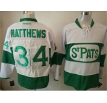 Toronto Maple Leafs #34 Auston Matthews White Green St. Patrick's Day Stitched NHL Jersey
