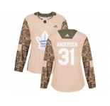 Women Adidas Toronto Maple Leafs #31 Frederik Andersen Camo Authentic 2017 Veterans Day Stitched NHL Jersey