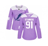Women Adidas Tampa Bay Lightning #91 Steven Stamkos Purple Authentic Fights Cancer Stitched NHL Jersey