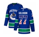 Men's Vancouver Canucks #77 Nikolay Goldobin Blue Home USA Flag Stitched Hockey Jersey