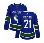 Women Adidas Vancouver Canucks #21 Antoine Roussel Authentic Blue Home NHL Jersey