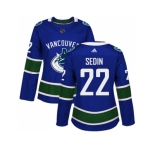 Women Adidas Vancouver Canucks #22 Daniel Sedin Blue Home Authentic Stitched NHL Jersey