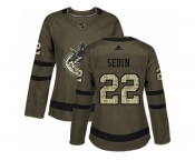 Women Adidas Vancouver Canucks #22 Daniel Sedin Green Salute to Service Stitched NHL Jersey