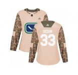 Women Adidas Vancouver Canucks #33 Henrik Sedin Camo Authentic 2017 Veterans Day Stitched NHL Jersey