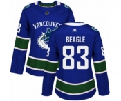 Women Adidas Vancouver Canucks #83 Jay Beagle Authentic Blue Home NHL Jersey