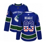 Women Adidas Vancouver Canucks #83 Jay Beagle Authentic Blue USA Flag Fashion NHL Jersey