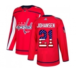 Adidas Washington Capitals #21 Lucas Johansen Authentic Red USA Flag Fashion NHL Jersey