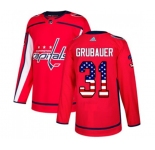 Adidas Washington Capitals #31 Philipp Grubauer Authentic Red USA Flag Fashion NHL Jersey